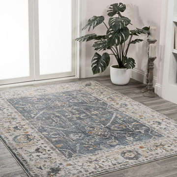 Brandy Rustic Border Low-Pile Machine-Washable Area Rug